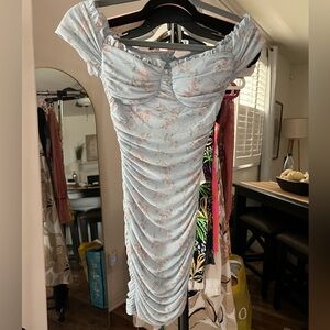 Windsor Light Blue Floral Ruched Mini Dress